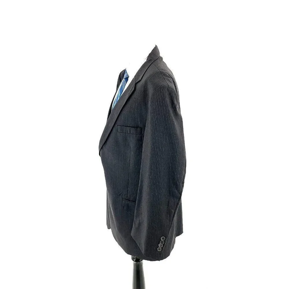 Jos A Bank Signature Gold Wool 2 Button Suit Jacket 46R Gray W Blue Gray Striped